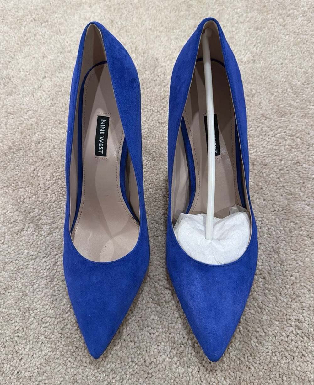 Nine West Tatiana Pointy Toe Stiletto Pumps in Blue Suede - Picture 2 of 6